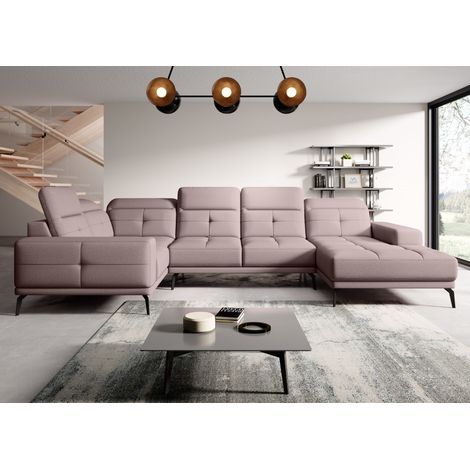 Canapé panoramique design SKAW tissu - Têtières réglables A gauche-Rose clair-Méridienne A gauche (1/5)