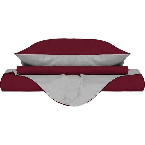 Copripiumino Singolo con Sacco e Federe Doubleface Bordeaux/Grigio Chiaro (1/5)