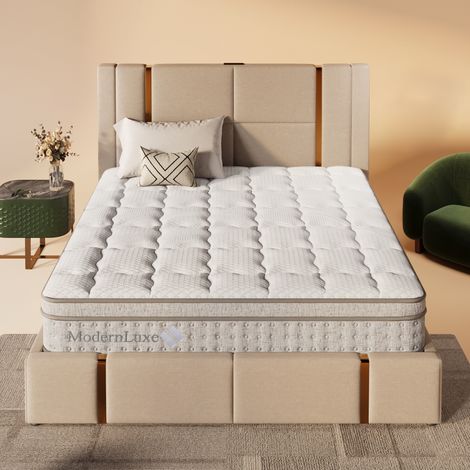 Matelas 160x200x25 cm blanc en polyester avec ressorts ensachés 7 zones et mousse froide H3 (1/5)