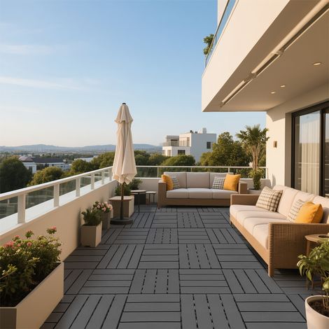 Dalles de Terrasse Emboîtables de 11,8 Pouces, Revêtement de Sol en Plastique Durable, pour Balcon, Jardin, Terrasse, Décoration Extérieure, Bricolage,Gray Black Color,44PCS (1/5)