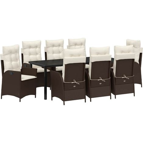 Maison Exclusive - Set da Pranzo per Giardino con cuscino 9 pcs Marrone polyrattan