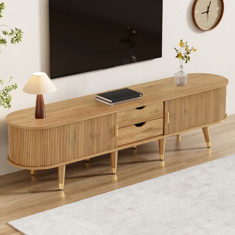 Meuble TV avec portes coulissantes, meuble bas design unique, support TV moderne (1/5)