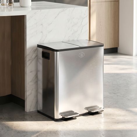 Poubelle cuisine 2 x 20L, double compartiment, couvercles amortis, bacs amovibles avec poignées (1/5)