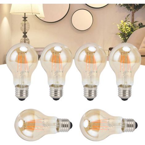 Lot de 6 ampoules LED à filament A60 style antique vintage 4W, culot E27, verre doré, lumière chaude, décoration intérieure, 220V (1/5)