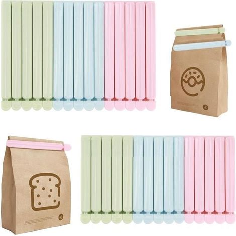 30-teiliges Set mit Lebensmittelbeutelverschlüssen, Lebensmittelbeutelclips (12 cm/15 cm), farbenfrohe Lebensmittelclips für Küche, Büro und Reisen (1/4)