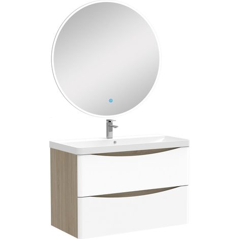 Ocean Ensemble meuble simple vasque 80cm avec miroir rond lumineux