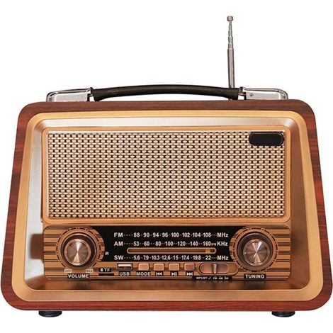 Tragbares Retro-Bluetooth-Radio, UKW/MW/SW-Stereo-Radio, USB-Speicherstick- und USB-/TF-Kartenunterstützung, AUX-Eingang – Musikwiedergabe mit Akku, integrierter Lautsprecher