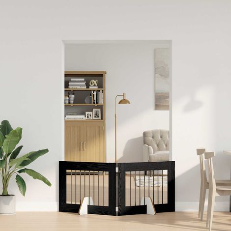 Barrière pour chien pliable avec supports, bois d'ingénierie, chêne noir, 2 pièces, 160,5 cm - PANGIVO (1/5)