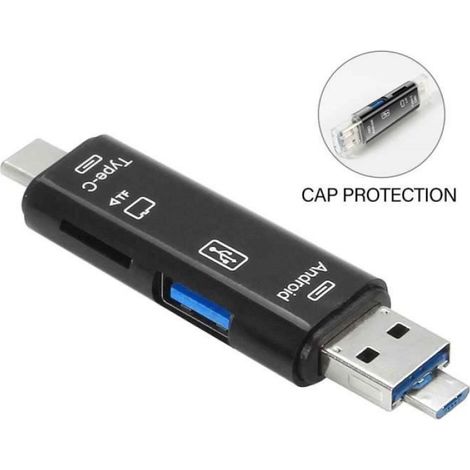 Lecteur De Carte Mémoire - 5 En 1 Usb 2.0 Type-C Micro-Usb Sd Tf - Pour Smartphone Et Ordinateur - 1 Pièce