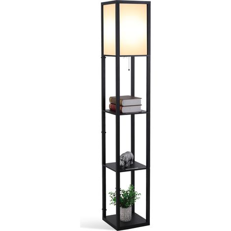 HOMCOM Floor Lamp Reading Lamp with 3-Tier Storage Shelf for Home Office Black (1/5)
