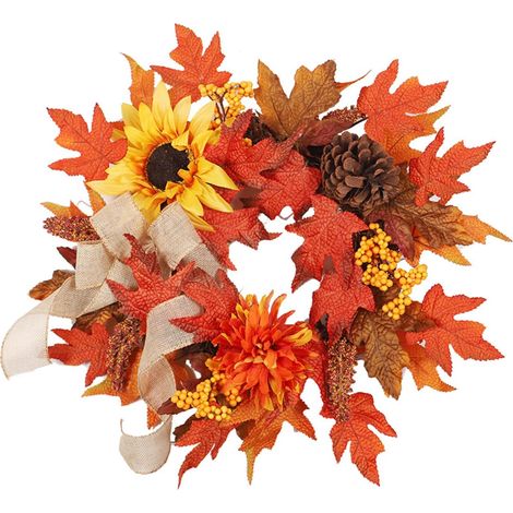 – Herbstkranz (50 cm Durchmesser) – Ahorn + Sonnenblumen, für drinnen und draußen