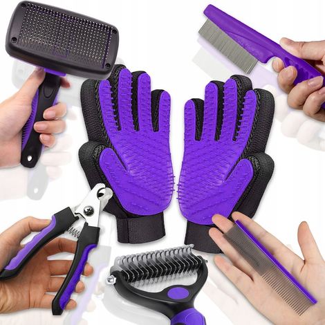 KIT DE CUIDADO DEL PELO PARA PERROS/GATOS: CORTADORA, PEINE, GUANTE Y RECORTADORA (7 PIEZAS)