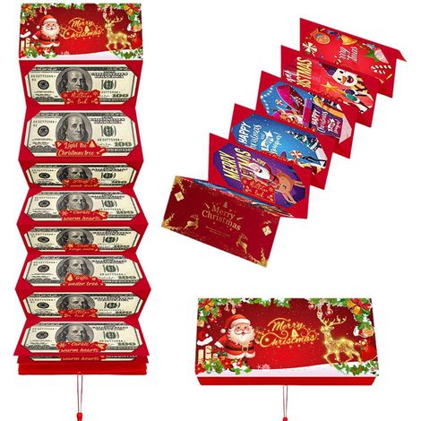 Enveloppe Pour Argent De Noël - 10 Pièces - Rouge Bleu Vert - Format 99 3 X 17 3 Cm - Pour Cartes Cadeaux Ou Argent Liquide (1/5)
