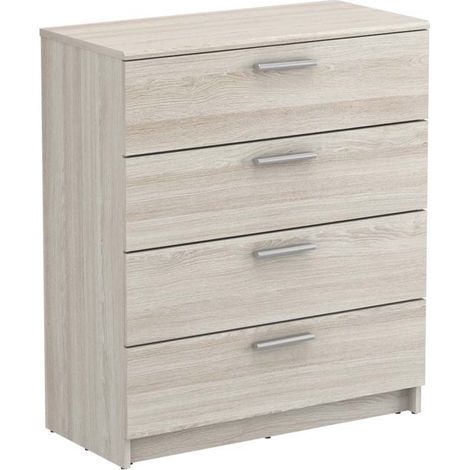 M&S – Commode enfant 4 tiroirs en mélamine chêne Shannon 80,6x79,6x37,9cm – Bords biseautés – Rangement spacieux et harmonieux (1/7)