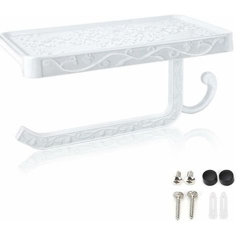 Porte-Papier Toilette Mural, Support Papier Toilette avec Plateforme de Rangement pour Salle de Bain WC, Blanc (1/5)