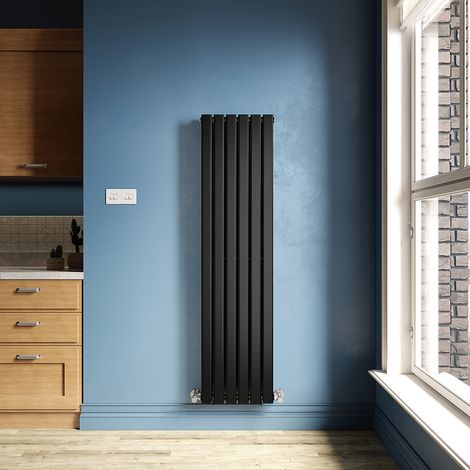 ELEGANT Black Designer Radiator 408 x 1600 mm Flat Single Panel Vertical Central Heating Radiator