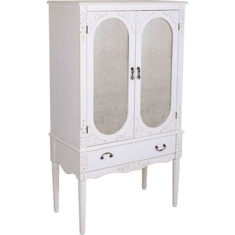 armoire blanche élégante avec portes vitrées et tiroir bois - blanc patiné bois clair (1/5)
