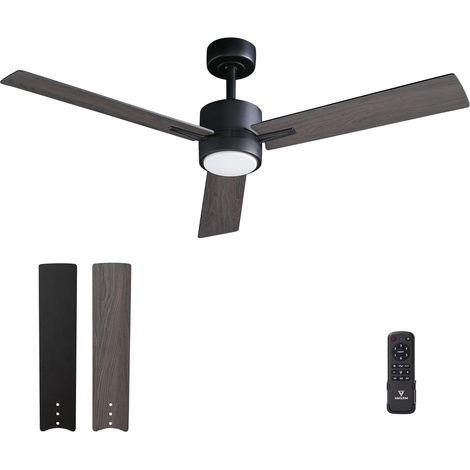 Ventilateur Plafond avec Lumiere pour Chambre:132CM Ventilateur Plafond Silencieux - 6 Vitesses Télécommande et LED Dimmable - Convient pour l'hiver et l'été - Noyer 3 pagaies - 220 à 240 VV (1/4)