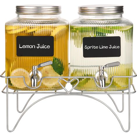 Lot de 2 distributeurs de boissons en verre de 4 l avec robinet et support (1/5)