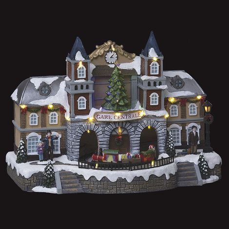 Fééric Lights And Christmas – Village de noël animé lumineux musical – 18 LED – Dimensions 36,5 x 21 x 26 cm – Poids 2 kg – Pour décoration intérieure