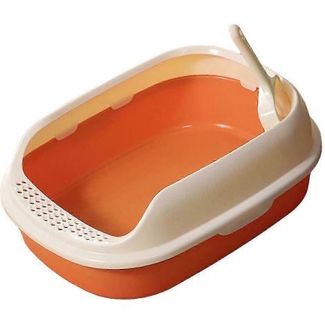 Robuste Katzentoilette mit hohem Rand, Sandkasten, offenem Deckel, halboffener Katzenklo für Wohnungskatzen, leicht zu reinigen-Orange (1/5)