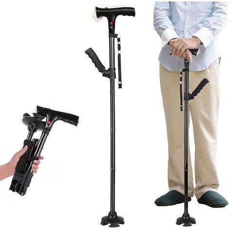 Intelligenter Gehstock mit LED-Licht, verstellbarem Faltmechanismus, Sicherheitsalarm und zwei gepolsterten Griffen – Leichter Faltgehstock für Senioren und Menschen mit Behinderung (1/5)