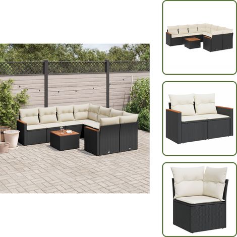 Salon de jardin 9 pcs avec coussins noir résine tressée - Ensemble Salon De Jardin - Mobilier Extérieur - Jardin Design - Chaise Lounge - Set Salon (1/5)