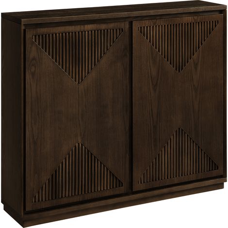 Aparador de Almacenaje con Puertas Acanaladas en V y Pasacables para Salón, Cocina o Recibidor, Madera y MDF, Marrón (1/5)