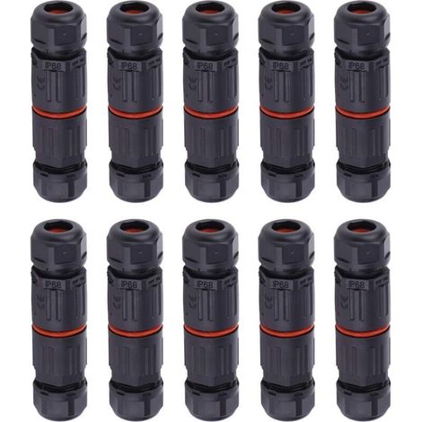 10 PCS IP68 Etanche Connecteur de Câble Electrique, Femelle 3 Broches Connecteurs Etanches Prise de Courant Extérieure Raccord de Connecteur Fil Etanche..