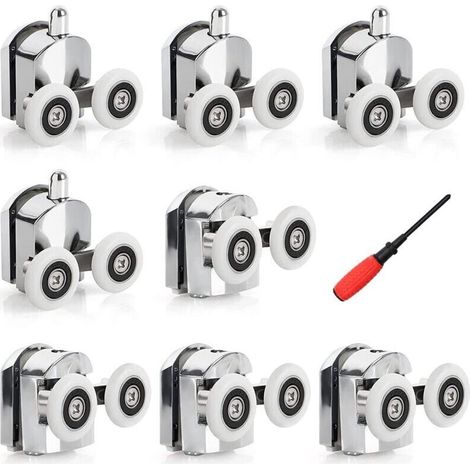 Set mit 8 Duschkabinenrollen, oben und unten, 23 mm (4 oben und 4 unten) (23 mm - 8 Stück) (doppelt 23 mm - 8 Stück)