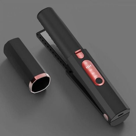 Lisseur Cheveux Sans Fil Mini Portable 2-en-1 Boucleur & Lisseur Ionique LCD Rechargeable (1/4)