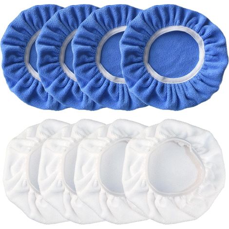 8 Pièces Tampons de Polissage Bonnet de Polissage en Microfibre Polissage pour Capot Voiture pour 230-250mm Polisseuse Voiture Lustrage et Cirage, 4 Bleu et 4 Blanc (1/5)
