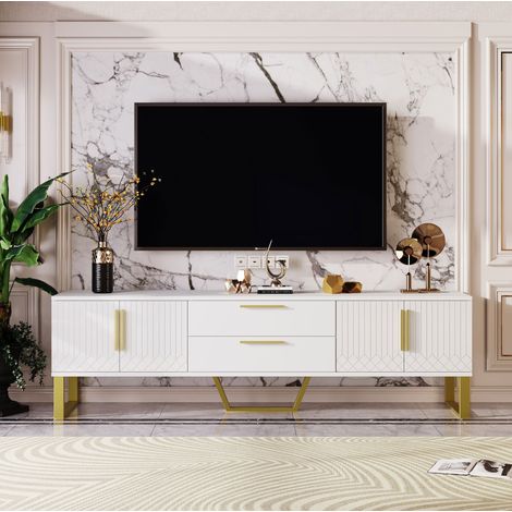 Mobile TV bianco lucido 170 x 40 x 53,5 cm, 4 porte, 2 cassetti, dorato DESVIAE (1/5)