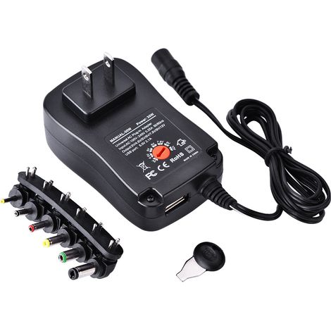 Adaptateur secteur universel AC/DC 5 V 2,1 A, port USB, 6 embouts, 30 W, compatible avec les tensions 3 V/4,5 V/5 V/6 V/7,5 V/9 V/12 V (États-Unis) (1/5)