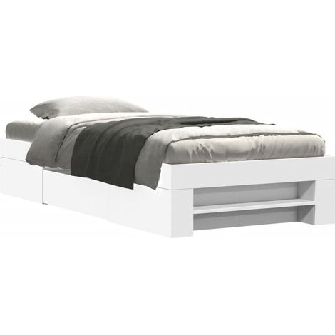 Lit simple Lit adulte Cadre de lit sans matelas blanc 90x200 cm bois d'ingénierie (1/5)