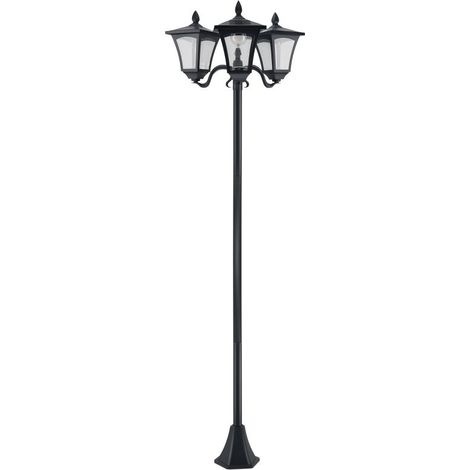 1.8m Traditional Victorian Style 3 Way Head Outdoor Garden Solar Post Lamp Sensor Dimmable LED Lantern Bollard Pathway IP44 – Black (1/5)