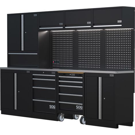 Arredamento modulare in lamiera SOGI ARR-OFF-2955-A per officina e garage - piano in acciaio inox - 2955x466x2000 mm (1/5)