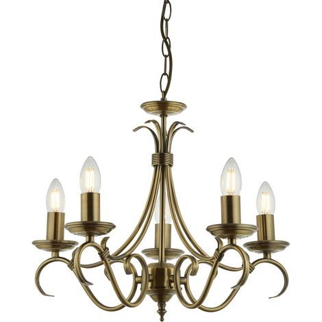 Endon Bernice - Sospensione a soffitto a 5 luci multibraccio in ottone antico, E14 (1/5)