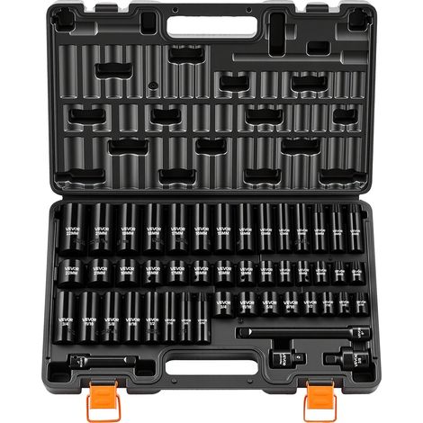 Juego de llaves de impacto Vevor de 1/2", 13 piezas, juego de llaves de vaso métricas profundas de 10-24 mm, acero aleado Cr-V de 6 puntas para reparación. (1/2)