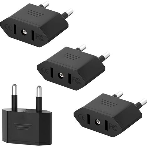 4 Pièces Adaptateur Prise USA, Adaptateur USA vers France, Adaptateur Secteur US vers Europe (EU), Adaptateur USA Prise, Adaptateur Voyage US vers EU (Noir)