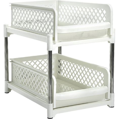 2-stöckiger, ausziehbarer Kleiderschrank-Organizer aus Kunststoff – 23 cm (9 Zoll), Weiß (1/5)