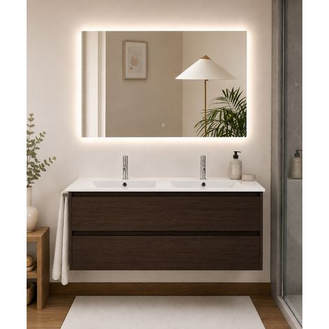Badmöbel mit Waschbecken ORIGENBATH IBIZA ohne Spiegel 120x45 cm Doppelwaschbecken Esche Tea (1/5)