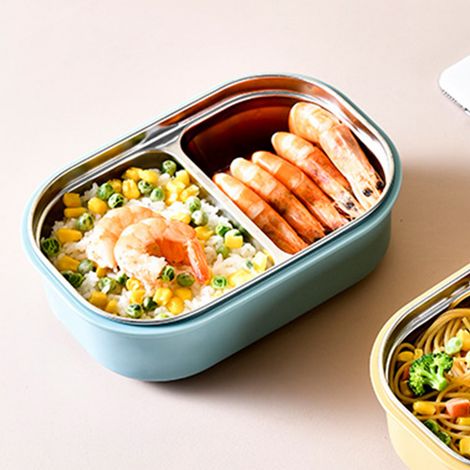 Boîte à lunch mignonne en acier inoxydable, style japonais, étanche, compartimentée, pour les élèves du primaire, boîte à lunch isotherme, bleue. (1/5)