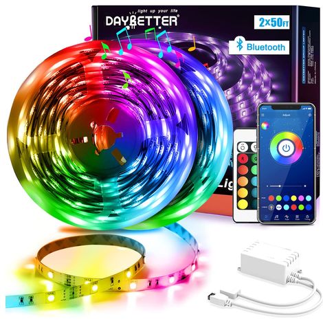 DAYBETTER Striscia LED 30 m (2 x 15 m), 5050 RGB LED con controllo tramite app, catena luminosa con telecomando per camera da letto, cucina, soggiorno e TV (1/4)