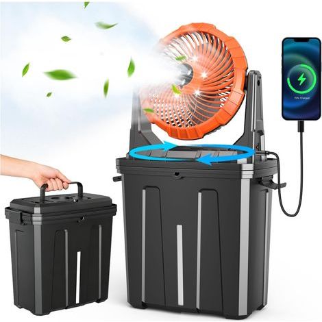 Ausic Ventilateur brumisateur portable de 9 L pour extérieur, terrasse, 20 000 mAh, ventilateur à piles rechargeables pour extérieur, camping, pêche, voyage, jardin, golf, bureau – 3 vents forts, 3 (1/5)