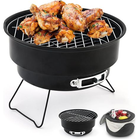 Barbecue Portable Mini Barbecue Pliable Barbecue à Charbon avec Sac Isolé pour Camping,Pique-nique, Jardin, Terrasse, Voyage-26×26×18cm (1/5)