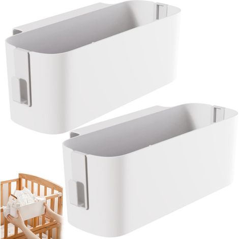 2PCS Panier Rangement à Suspendre, Organiseur de Lit Suspendu, Panier Rangement Multifonction, avec 4 Crochets Clips Amovibles, pour Livres, Dortoir, Maison, Bureau (Blanc) (1/5)