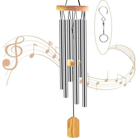 Windspiel für den Außenbereich, 6 Aluminiumlegierungsrohre, Gartenwindspiel, hängendes Metallwindspiel (silber) (1/5)