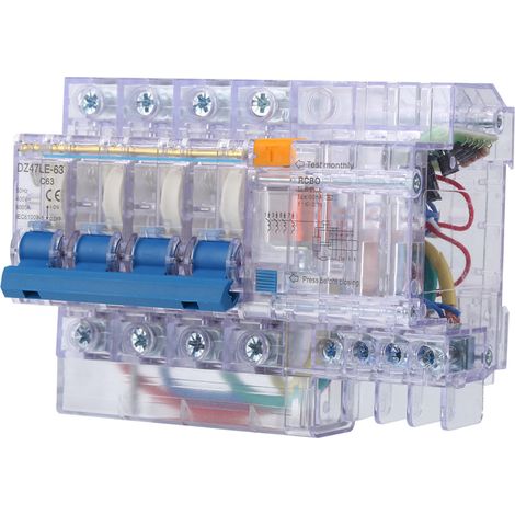 Disjoncteur différentiel 2P C63 DZ47LE-63 Transparent 63A Protection de fuite à la terre pour Maison (1/5)