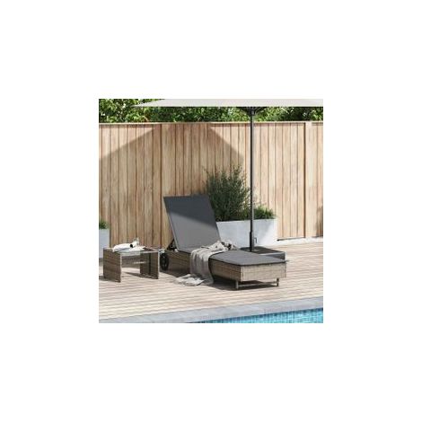 Chaise longue avec roues et coussin gris résine tressée (1/5)